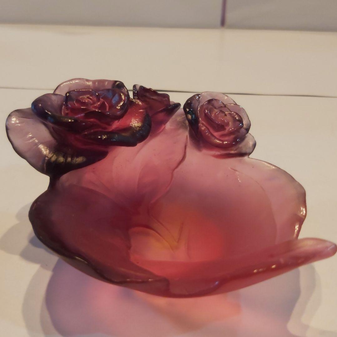 ドーム フランス クリスタル 新品 ローズ 小物入れ トレイ ボンボニエール