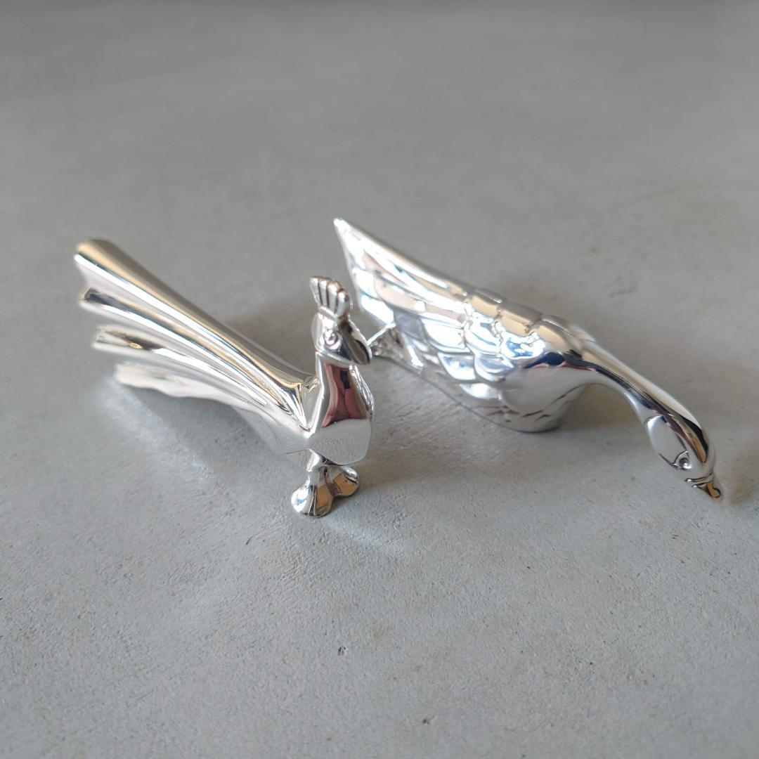 極美品 クリストフル アニマルナイフレスト 孔雀 白鳥 2点 布袋 紙箱付き