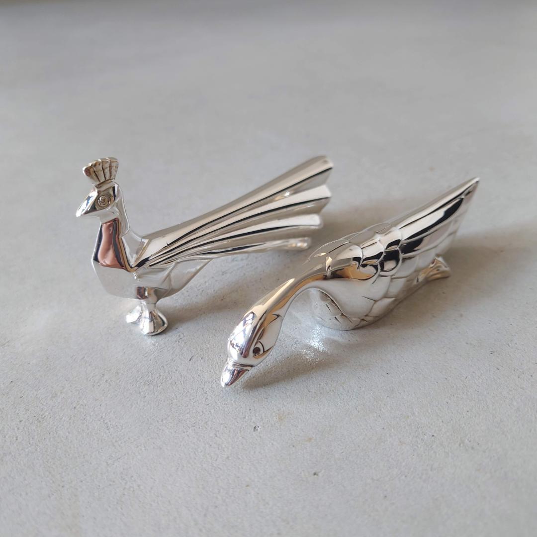 極美品 クリストフル アニマルナイフレスト 孔雀 白鳥 2点 布袋 紙箱付き