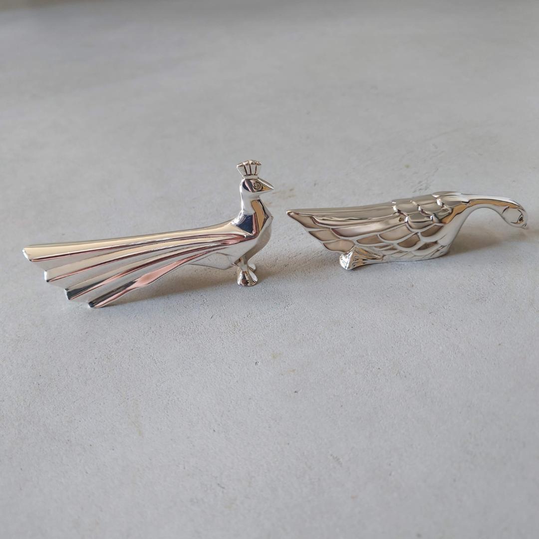 極美品 クリストフル アニマルナイフレスト 孔雀 白鳥 2点 布袋 紙箱付き