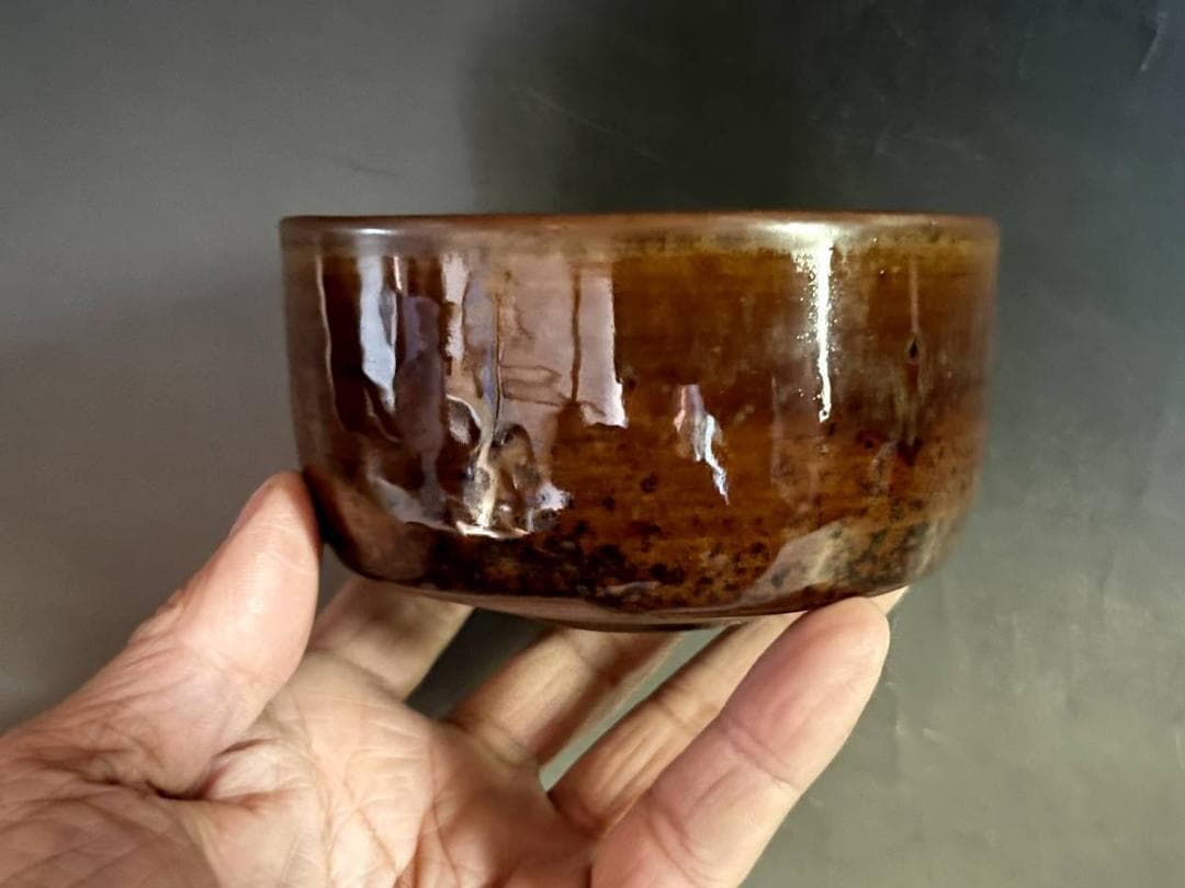 茶碗□飴釉 高取 亀井味楽 高取 朱泥 古い抹茶碗 お茶道具 時代物 骨董