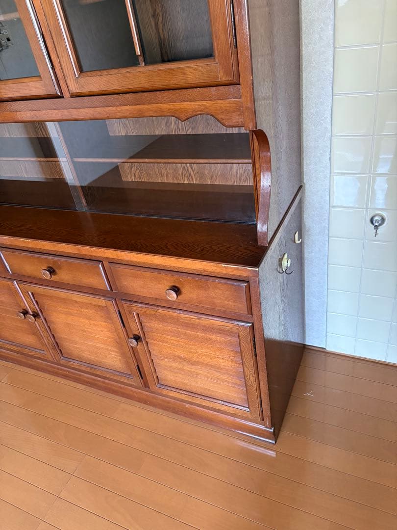 木製ブラウン食器棚 ガラス扉付き　水屋　上段部分だけ　引き取り可能