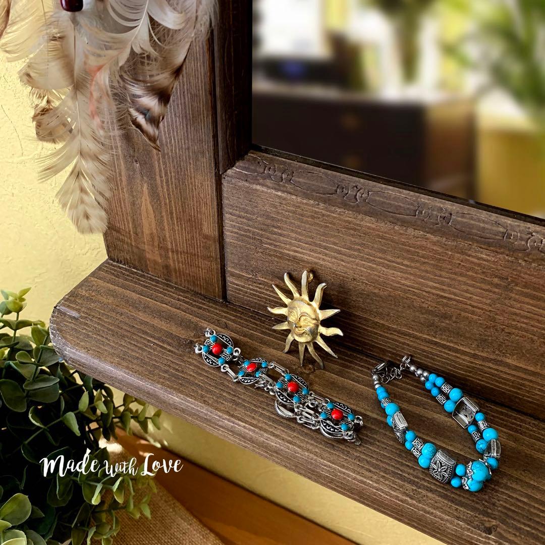 壁掛け【木製ウォールミラー】アンティーク風/0717