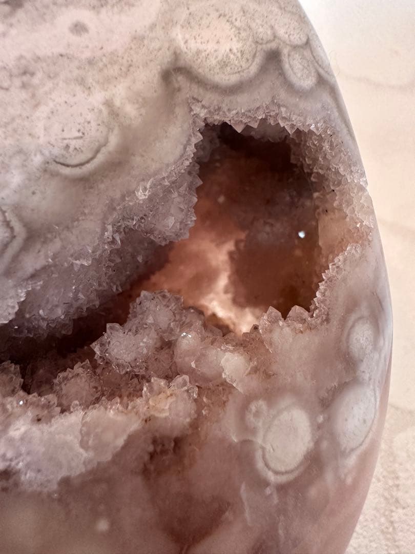 特価　ピンクアメジスト　フラワーアメジスト　丸玉模様　ジオード　フリーフォーム