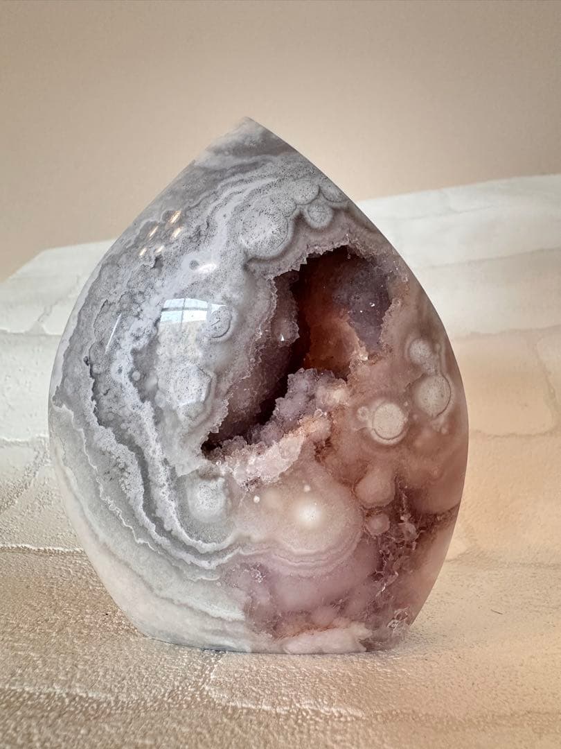 特価　ピンクアメジスト　フラワーアメジスト　丸玉模様　ジオード　フリーフォーム