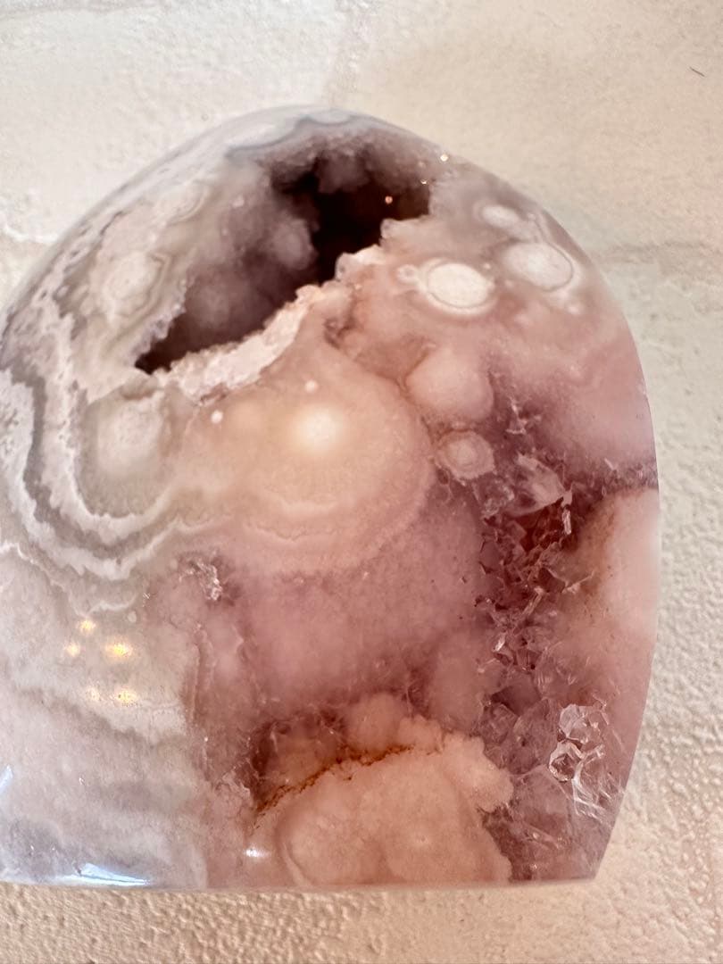 特価　ピンクアメジスト　フラワーアメジスト　丸玉模様　ジオード　フリーフォーム