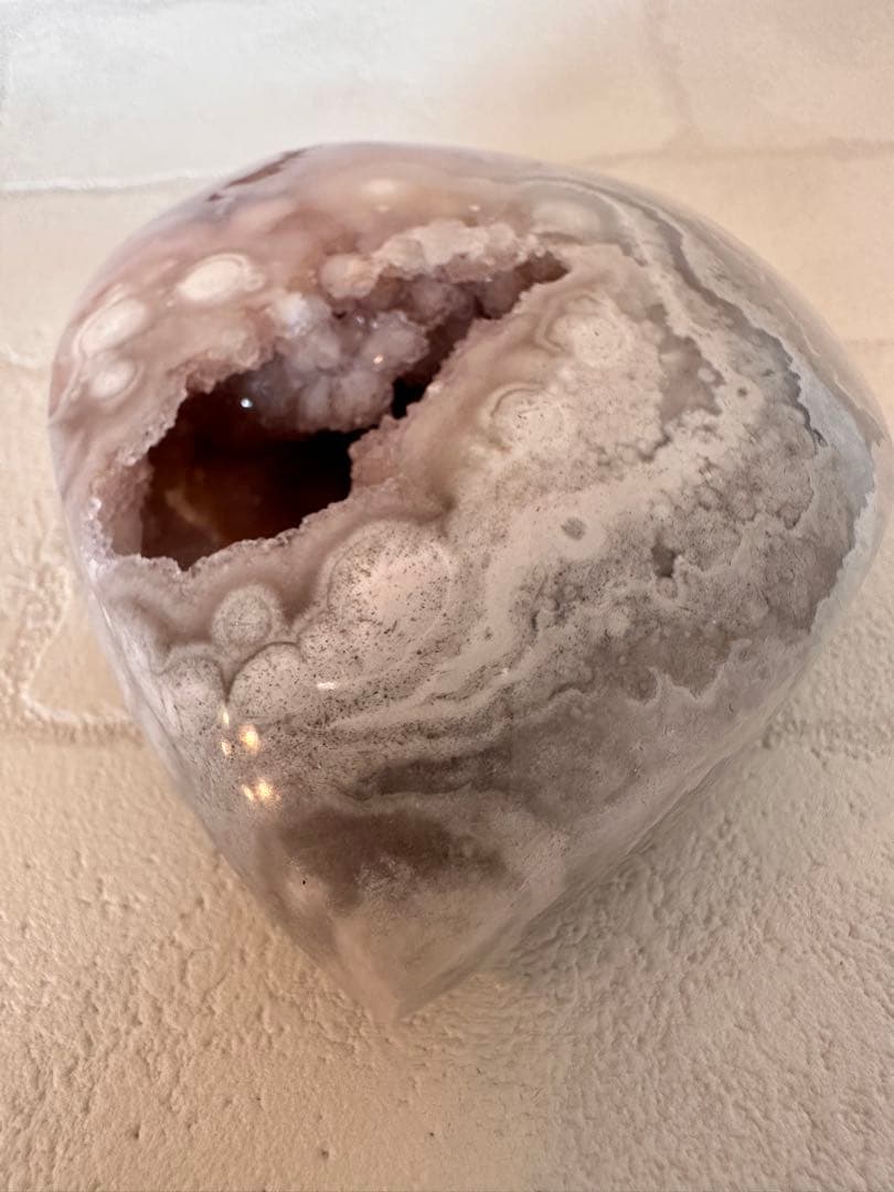 特価　ピンクアメジスト　フラワーアメジスト　丸玉模様　ジオード　フリーフォーム