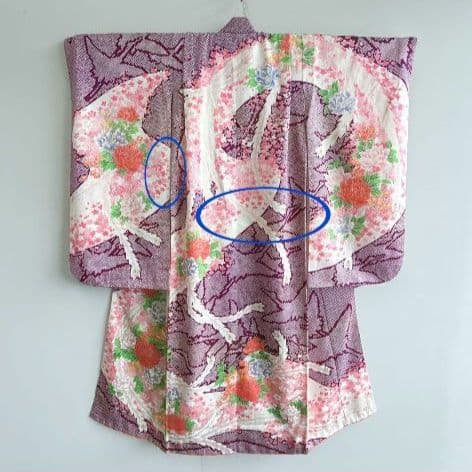 セット七五三7歳女の子長着＆袖なし長襦袢＆袋帯＆草履＆バッグ＆小物紫色しぼり柄