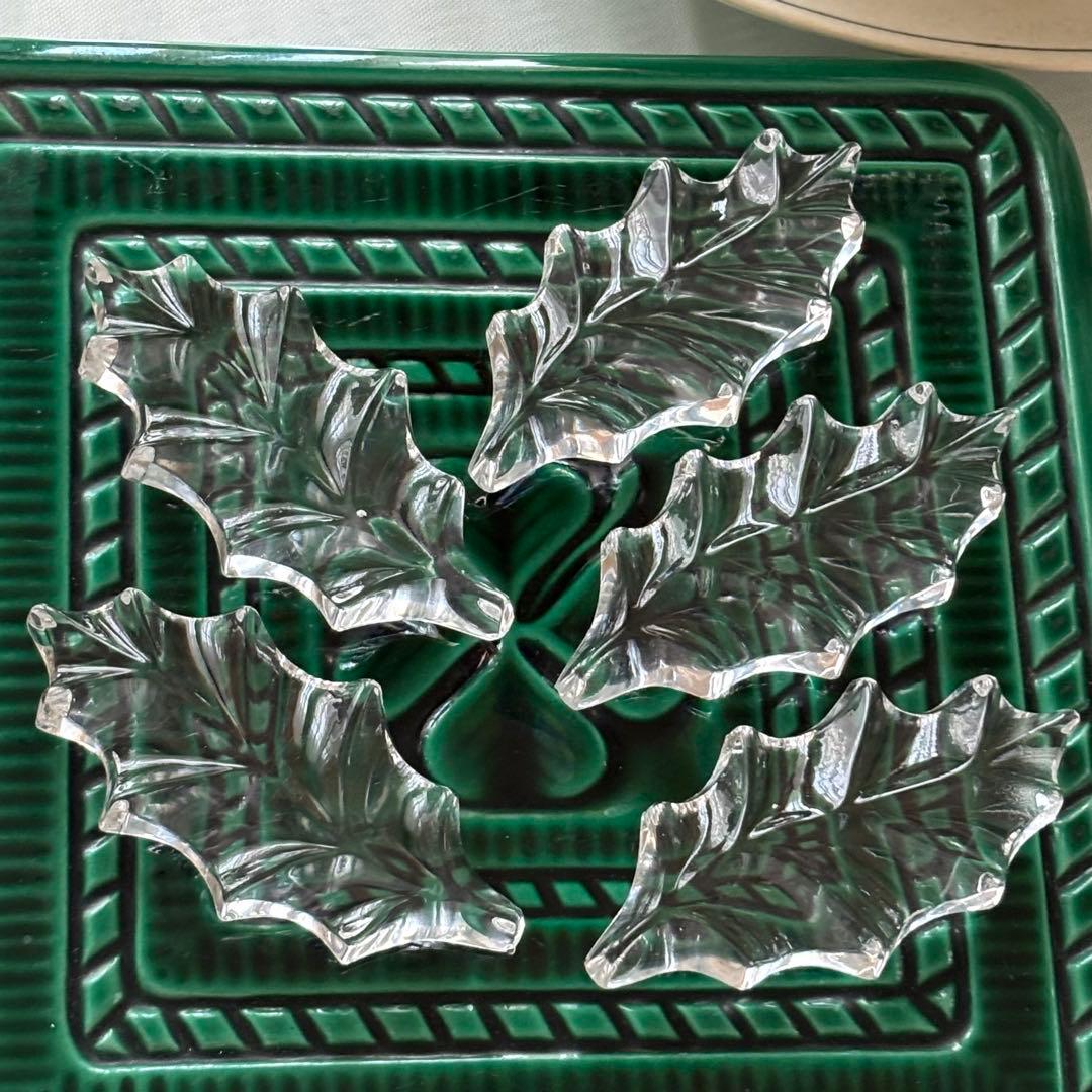 フランスアンティーク クリスタル カトラリーレスト ヒイラギ 5個セット