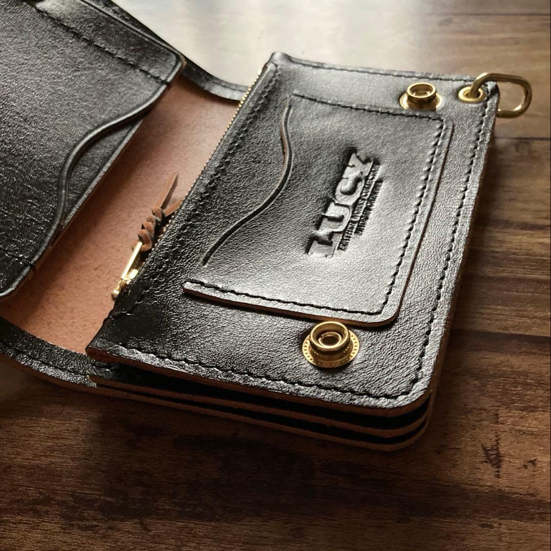 【tt様ご確認用】ミドルトラッカーウォレット 茶芯ブラック【お札を折らずに収納】