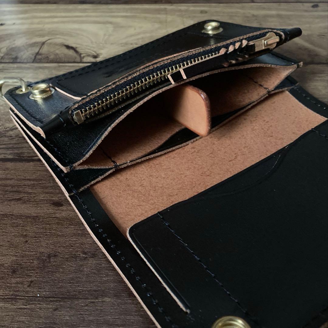 【tt様ご確認用】ミドルトラッカーウォレット 茶芯ブラック【お札を折らずに収納】