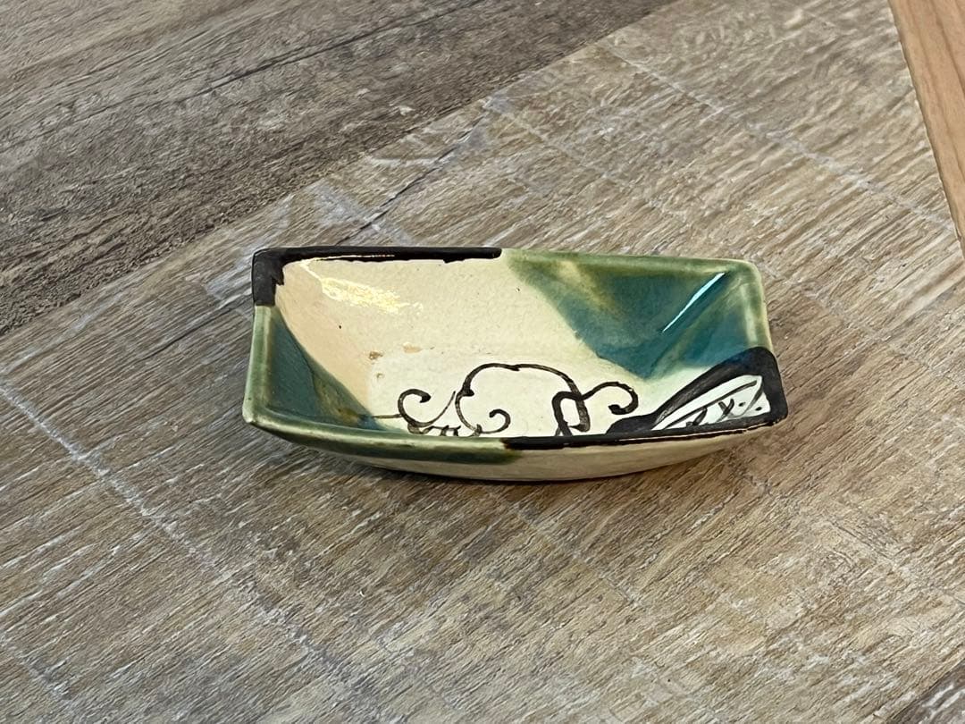 瀬戸焼　織部舟形手塩皿　20枚　7.7cm 大正～昭和初期