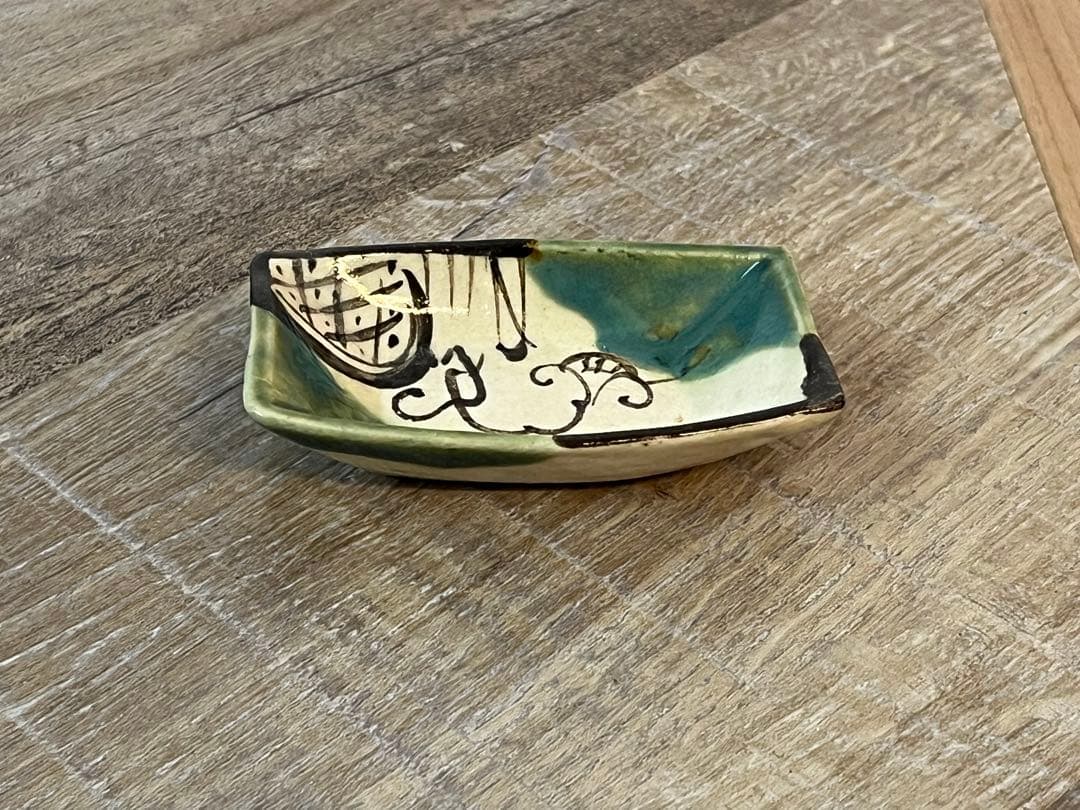 瀬戸焼　織部舟形手塩皿　20枚　7.7cm 大正～昭和初期