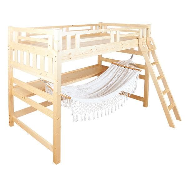 天然木ハンモック付きハイベッド 【外寸：幅107.4×長さ211.6×高さ179