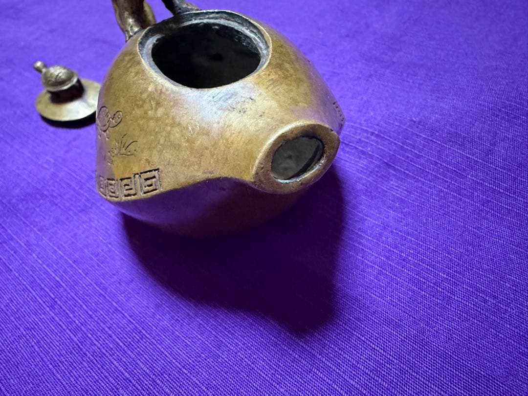 良品 中国古玩 水滴 水差し 亀兎図 黄銅製 時代物 出来抜群 書道具硯