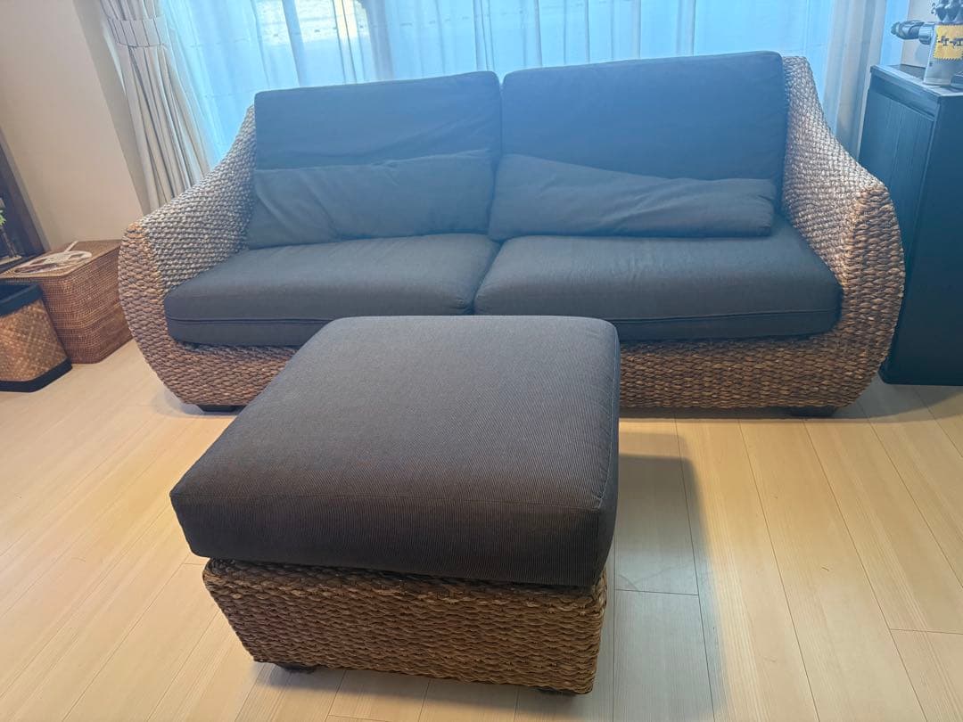 ハワイアン家具 3点セット ソファ テーブル オットマン