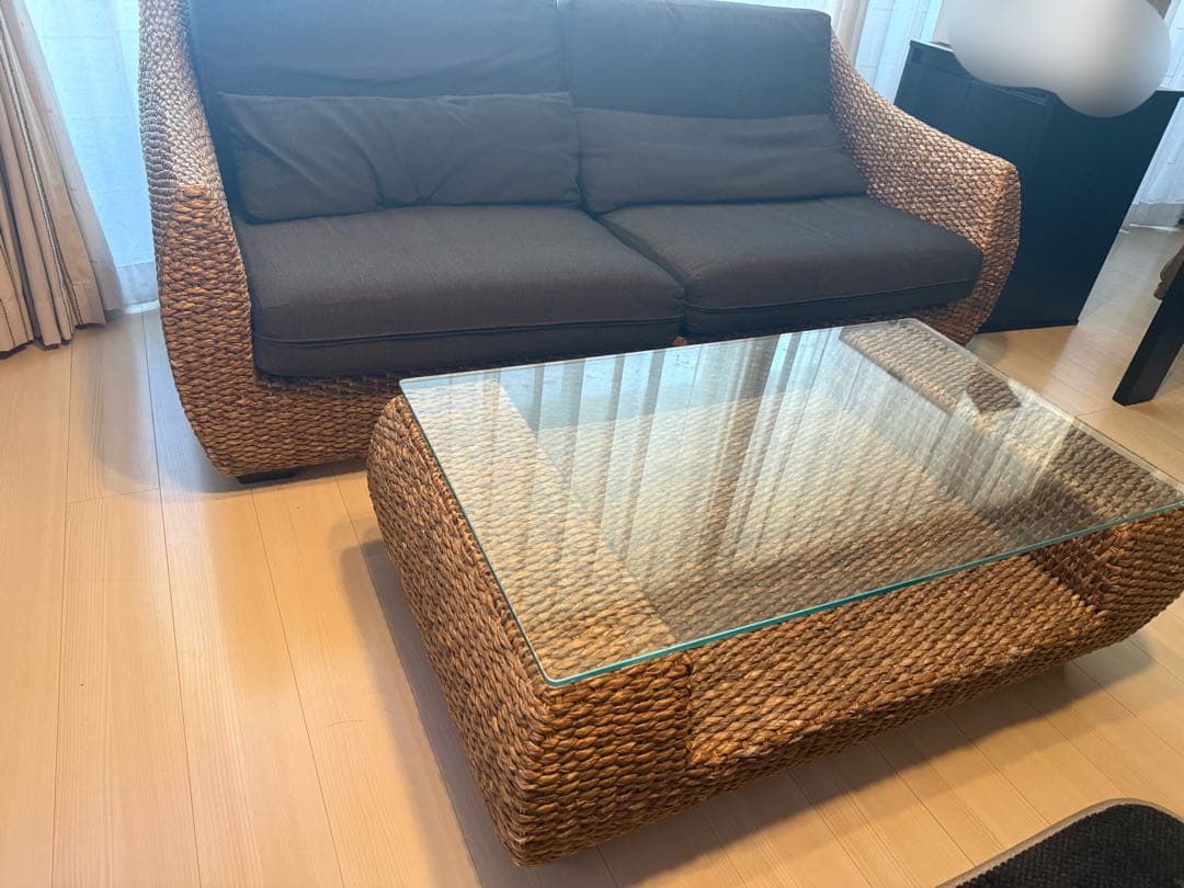 ハワイアン家具 3点セット ソファ テーブル オットマン