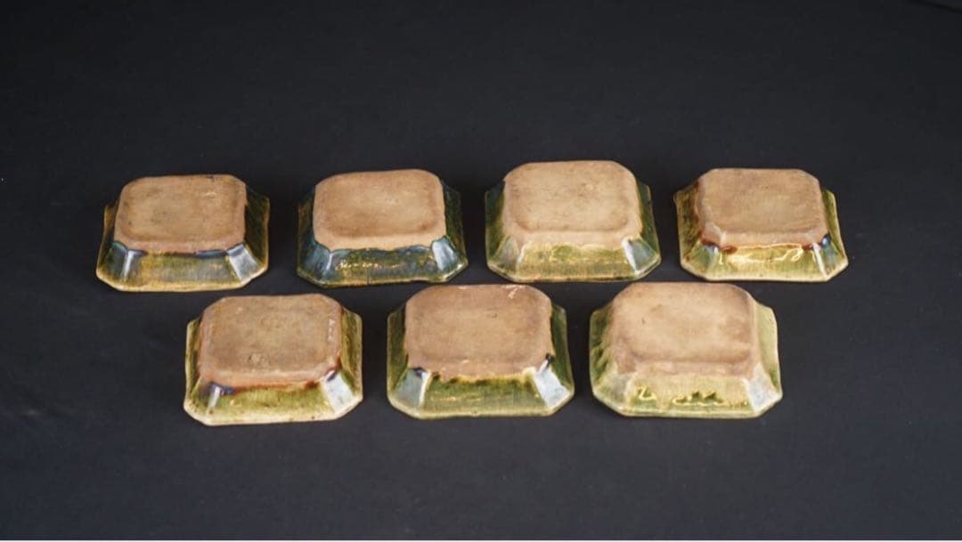 加藤作助 造 菊文 隅切小皿 7客 懐石料理道具 向付