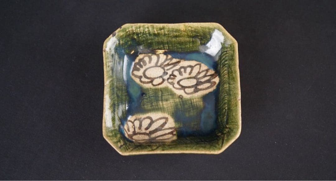 加藤作助 造 菊文 隅切小皿 7客 懐石料理道具 向付