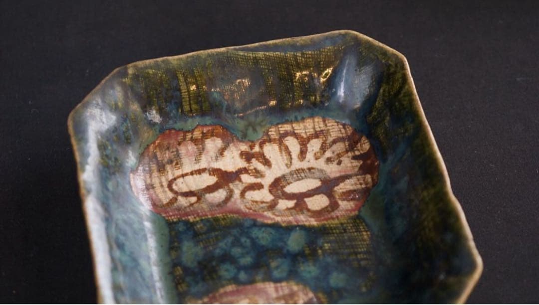 加藤作助 造 菊文 隅切小皿 7客 懐石料理道具 向付