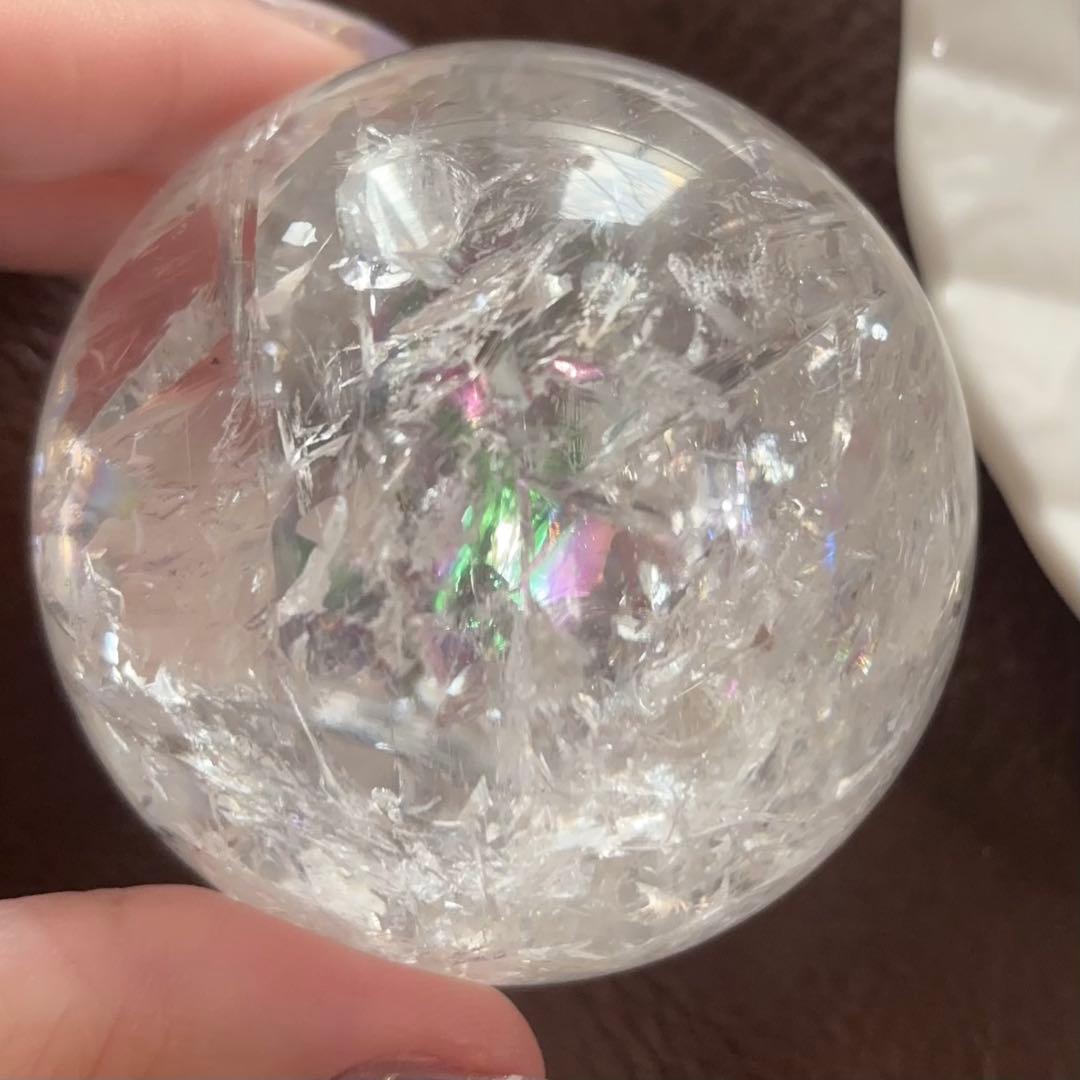 大 天然石 アイリスクォーツ スフィア 本水晶 虹水晶 レインボー 62.5mm