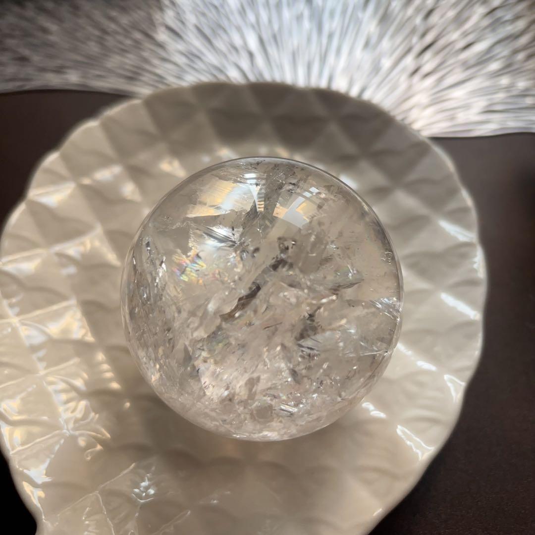 大 天然石 アイリスクォーツ スフィア 本水晶 虹水晶 レインボー 62.5mm