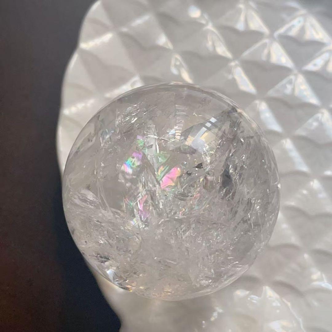 大 天然石 アイリスクォーツ スフィア 本水晶 虹水晶 レインボー 62.5mm