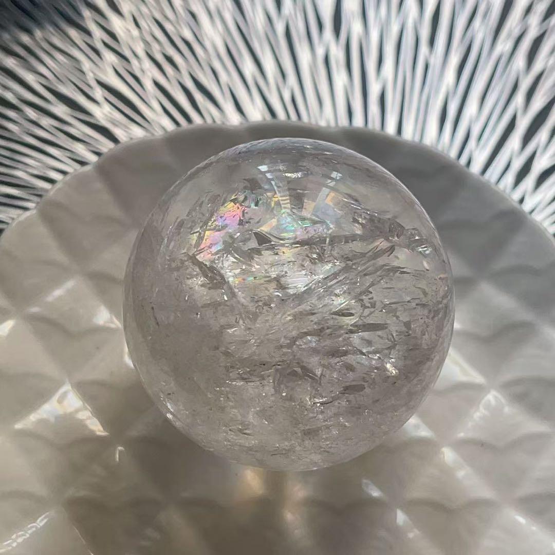 大 天然石 アイリスクォーツ スフィア 本水晶 虹水晶 レインボー 62.5mm