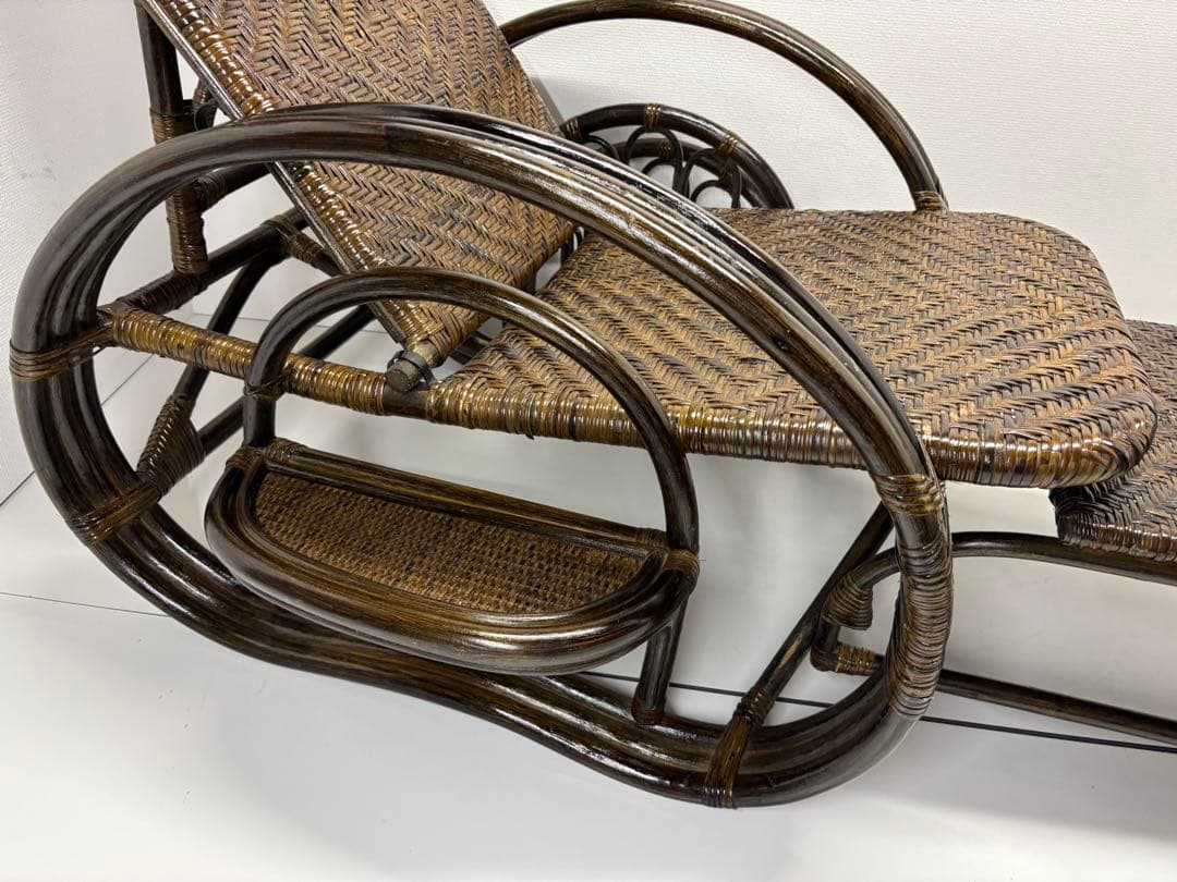 籐 三ツ折寝座椅子 ラタン マガジンラック フットレスト 座椅子-買付