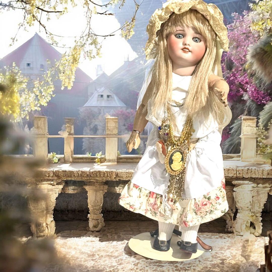 アンティーク ビスクドール ジュモー SFBJ フレンチ 白ドレス スカート