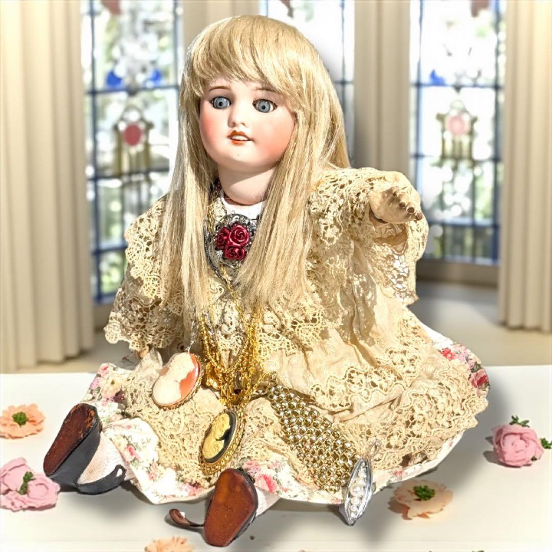 アンティーク ビスクドール ジュモー SFBJ フレンチ 白ドレス スカート