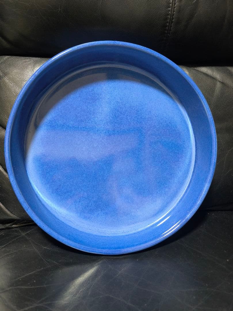 青い陶器製円形 水盤 生け花 IIMK 剣山 中古 セット 青い陶器製円形