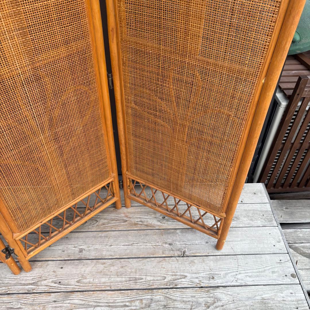 昭和レトロ エスニック 3連 ラタンパーテーション 間仕切り パーティション衝立