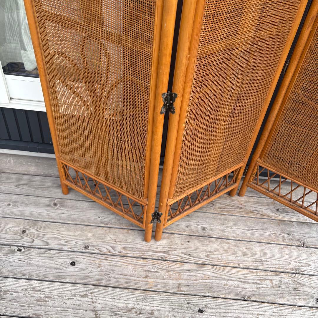 昭和レトロ エスニック 3連 ラタンパーテーション 間仕切り パーティション衝立
