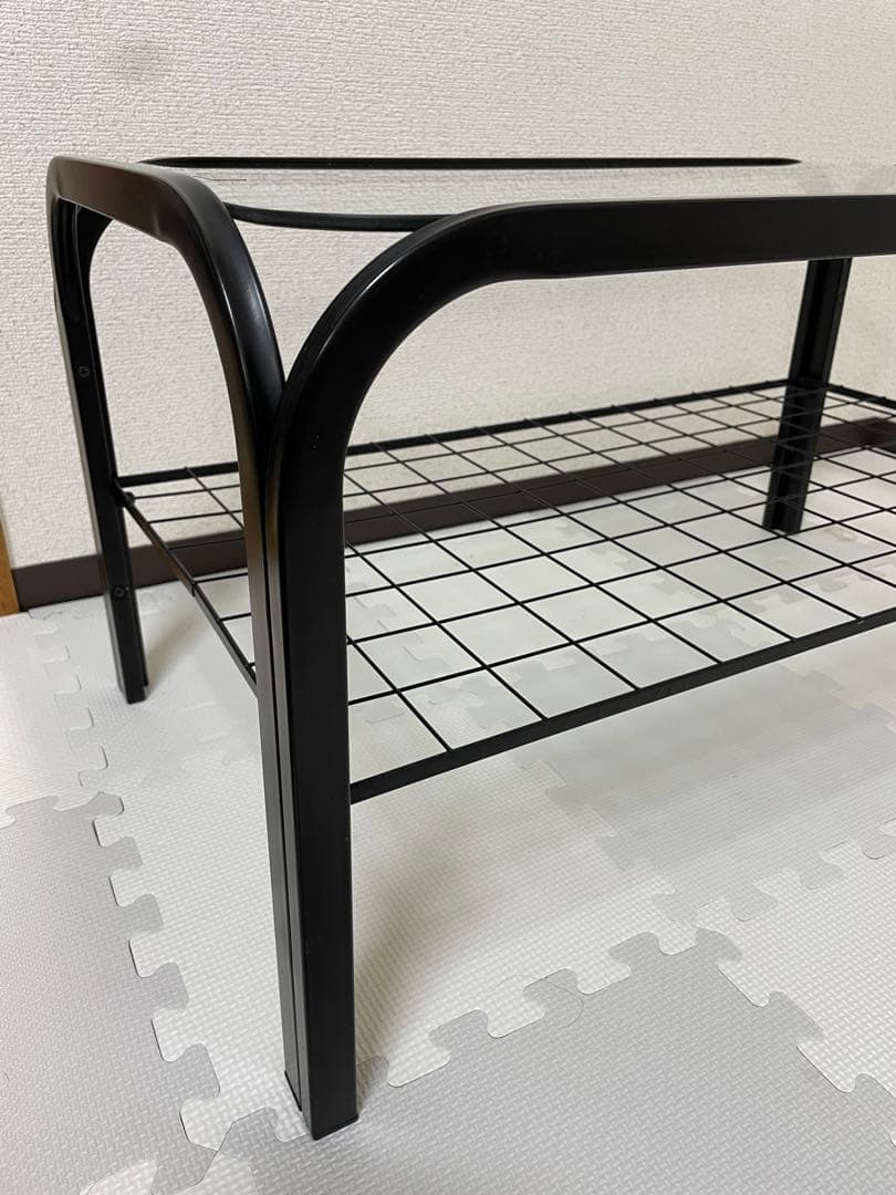 ガラス天板テーブル　ローテーブル　80年代　昭和レトロ　ブラック