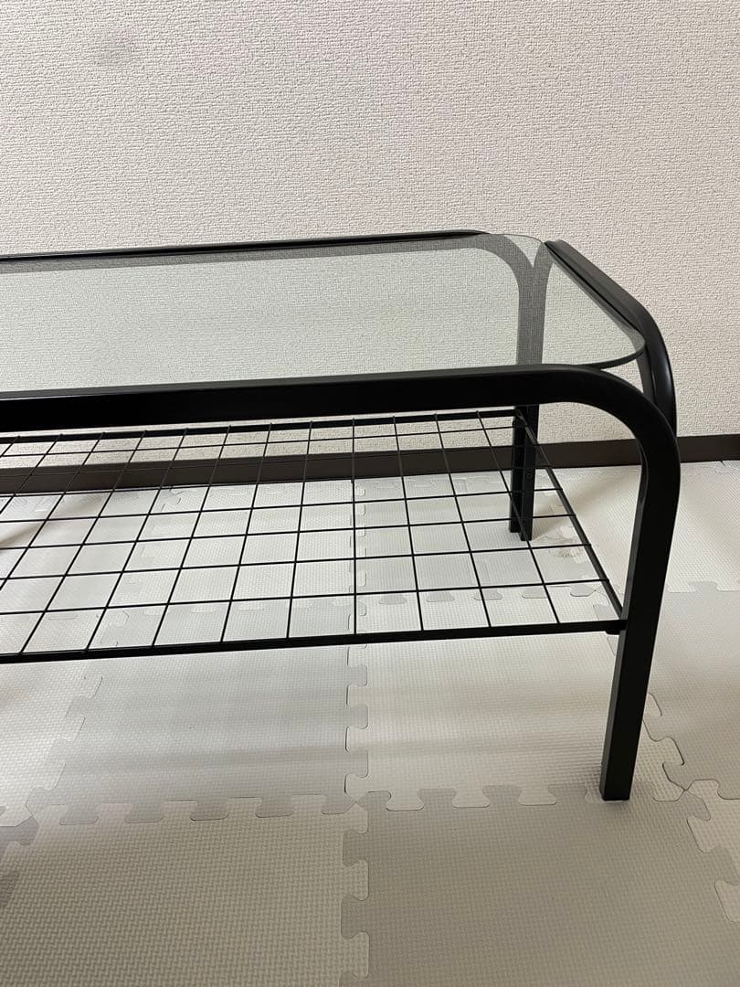 ガラス天板テーブル　ローテーブル　80年代　昭和レトロ　ブラック