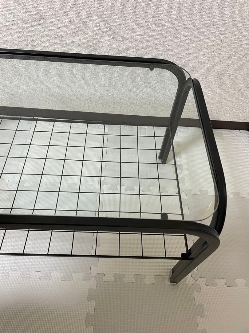 ガラス天板テーブル　ローテーブル　80年代　昭和レトロ　ブラック