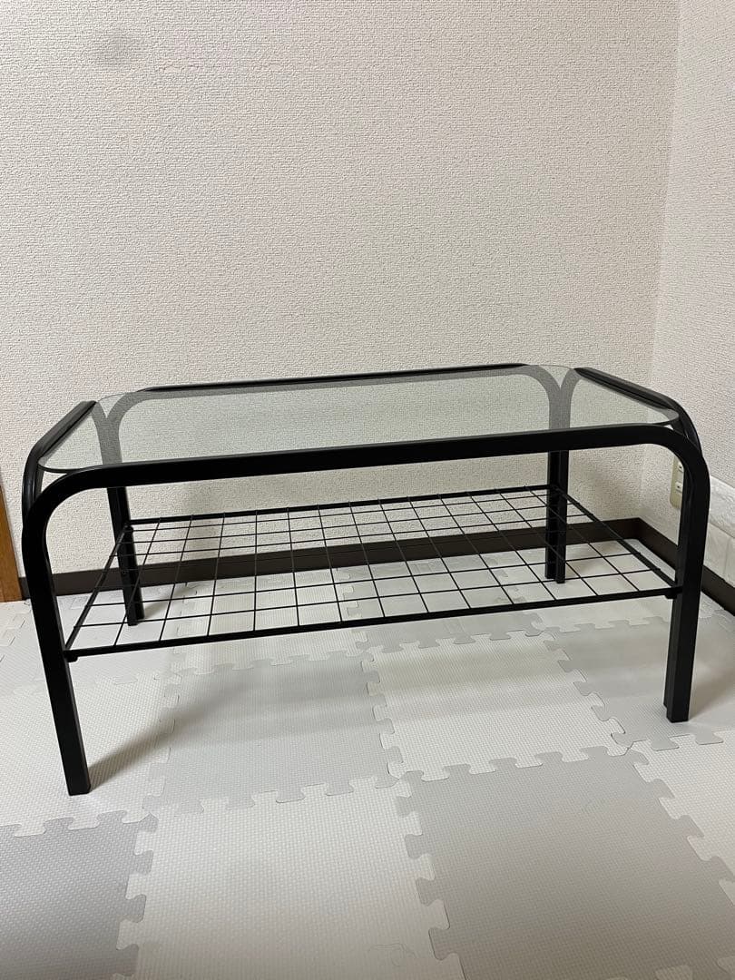 ガラス天板テーブル　ローテーブル　80年代　昭和レトロ　ブラック