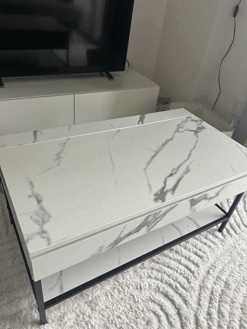 最終値引き【ほぼ未使用】昇降式センターテーブル Fika80cm ホワイト北欧風