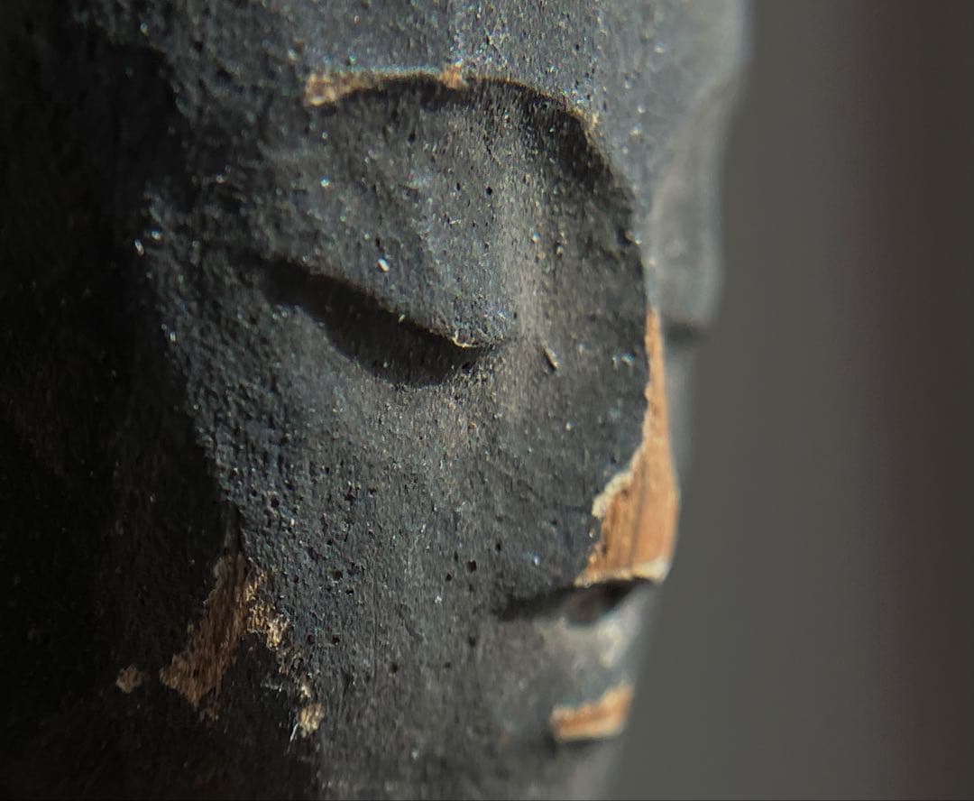 【祈りの木彫仏頭 室町後期〜江戸初期頃 約4.5㎝】残欠古美術骨董歴史資料お守り