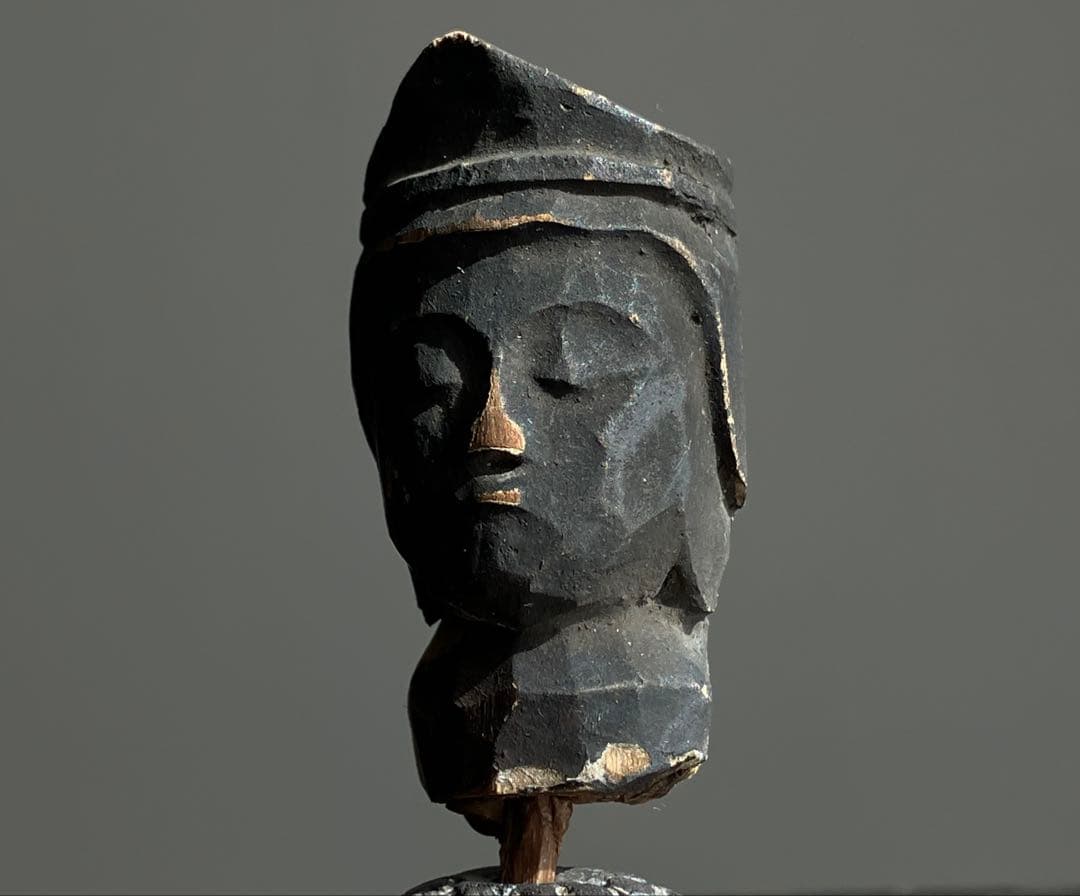 【祈りの木彫仏頭 室町後期〜江戸初期頃 約4.5㎝】残欠古美術骨董歴史資料お守り