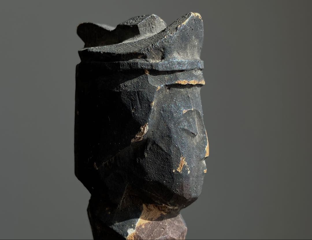 【祈りの木彫仏頭 室町後期〜江戸初期頃 約4.5㎝】残欠古美術骨董歴史資料お守り