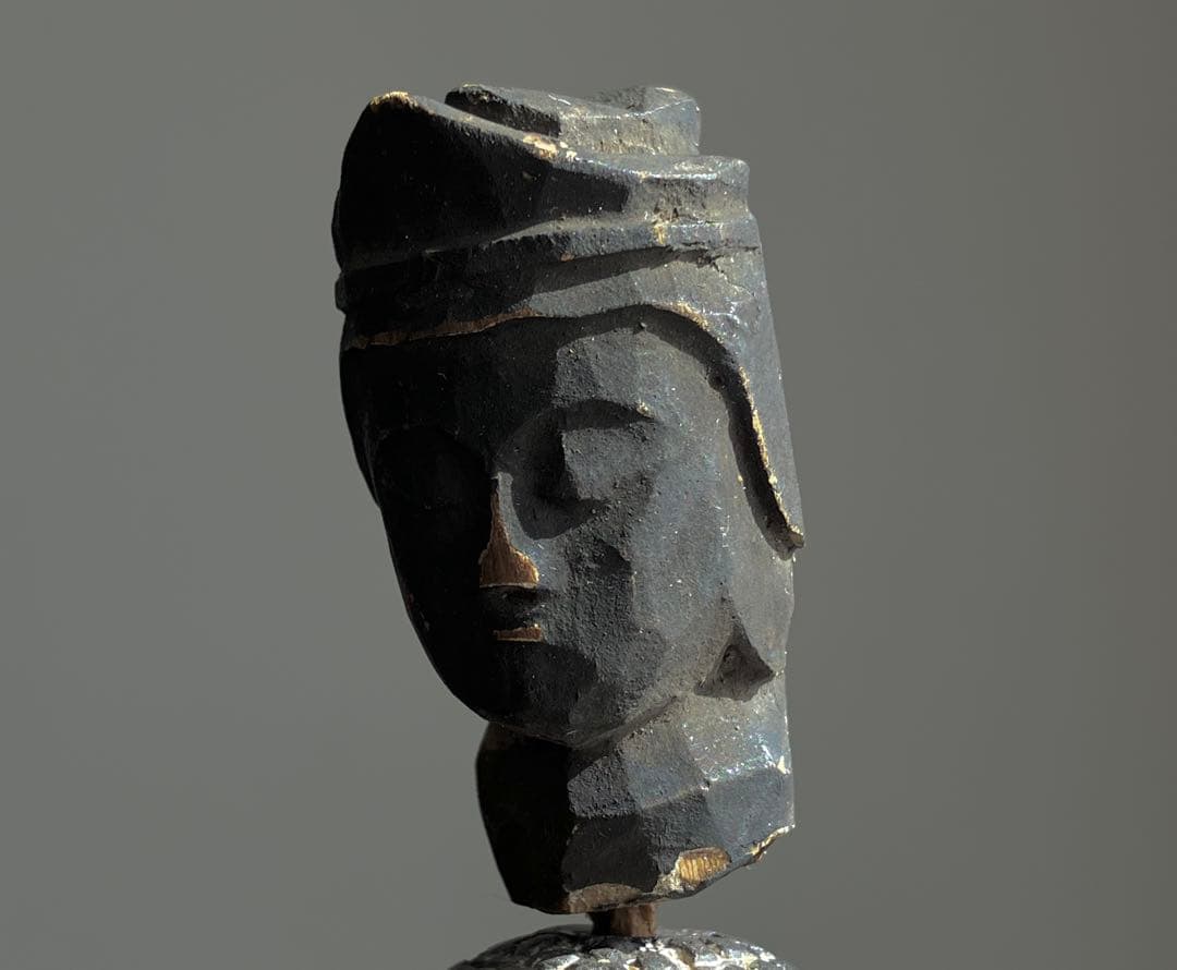 【祈りの木彫仏頭 室町後期〜江戸初期頃 約4.5㎝】残欠古美術骨董歴史資料お守り