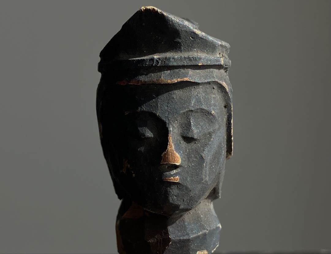 【祈りの木彫仏頭 室町後期〜江戸初期頃 約4.5㎝】残欠古美術骨董歴史資料お守り