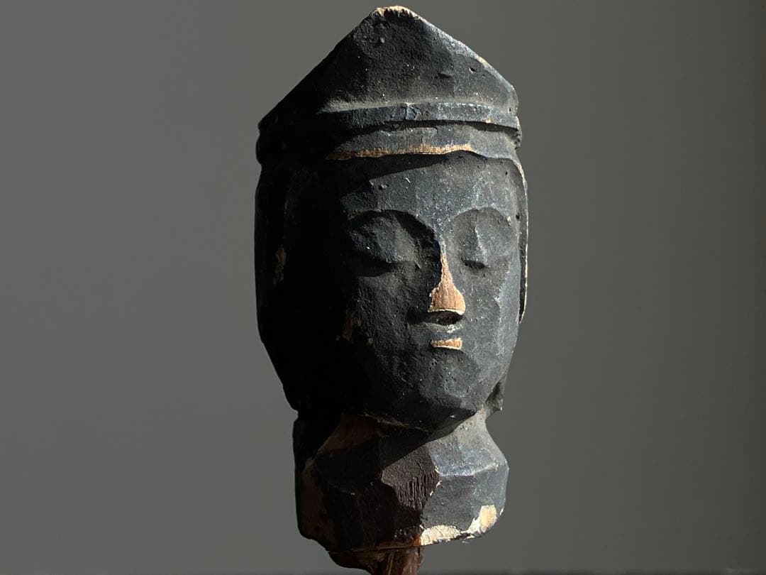 【祈りの木彫仏頭 室町後期〜江戸初期頃 約4.5㎝】残欠古美術骨董歴史資料お守り