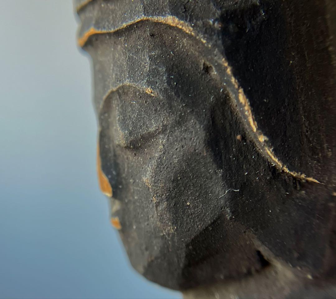 【祈りの木彫仏頭 室町後期〜江戸初期頃 約4.5㎝】残欠古美術骨董歴史資料お守り