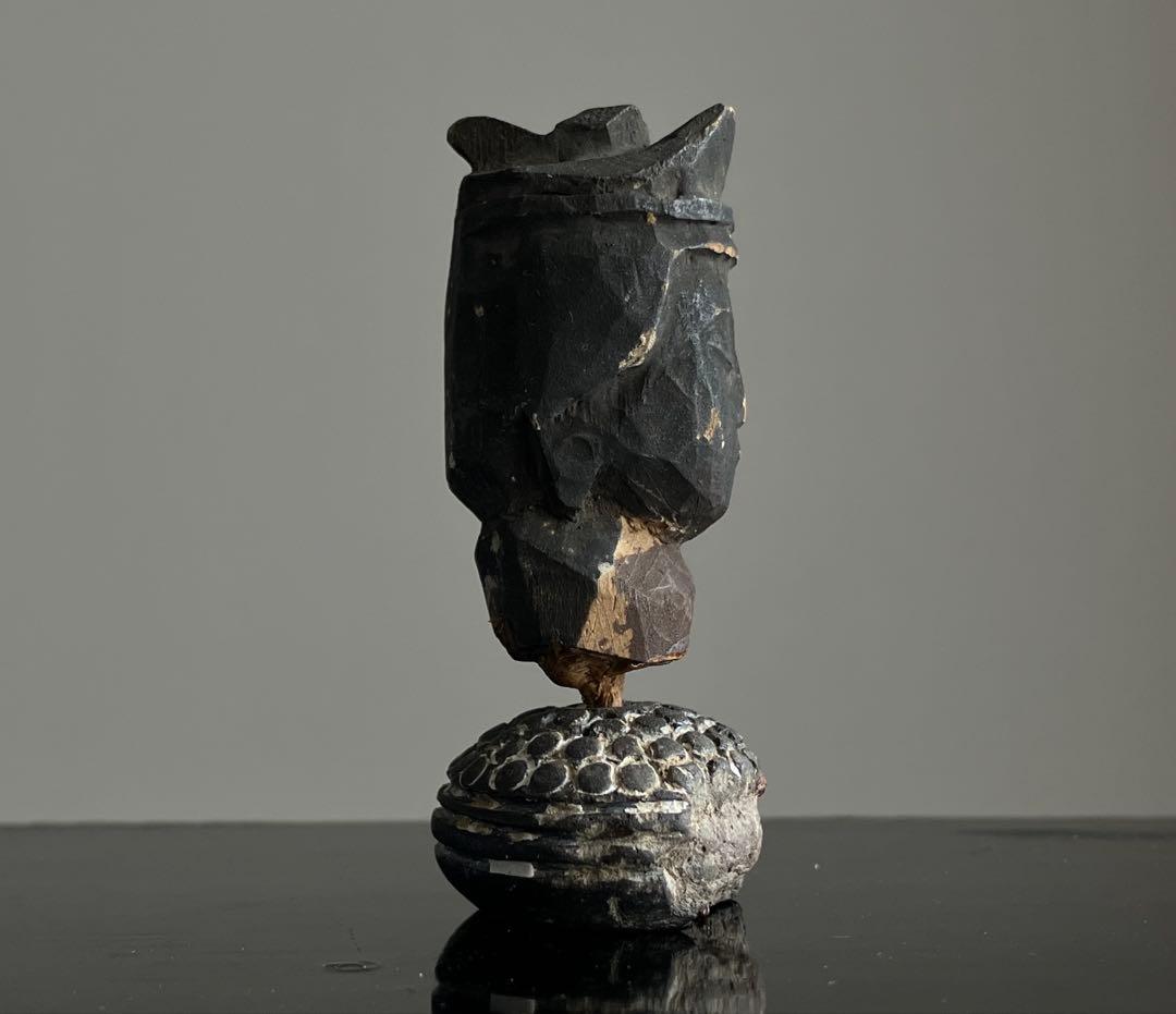 【祈りの木彫仏頭 室町後期〜江戸初期頃 約4.5㎝】残欠古美術骨董歴史資料お守り