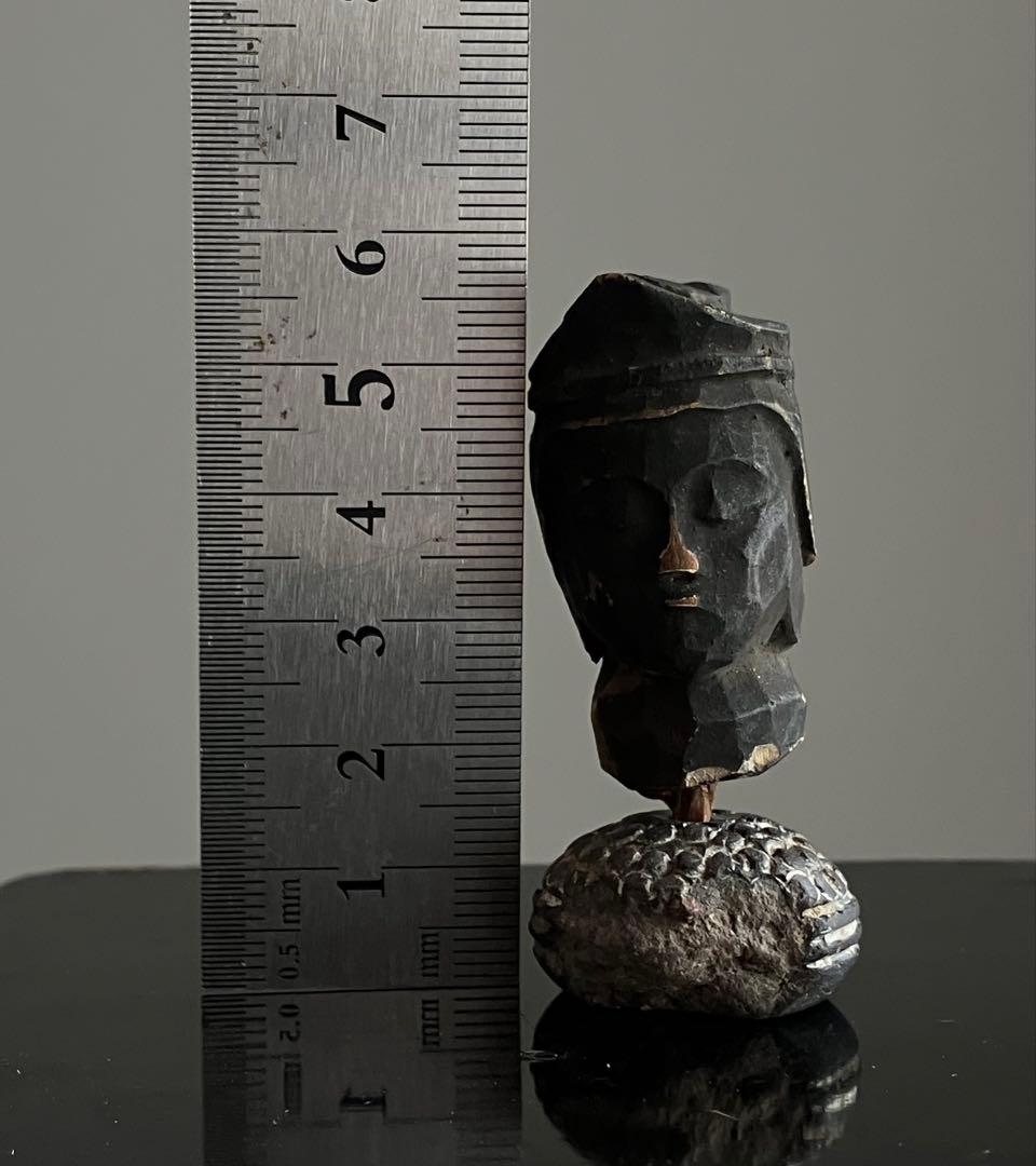 【祈りの木彫仏頭 室町後期〜江戸初期頃 約4.5㎝】残欠古美術骨董歴史資料お守り