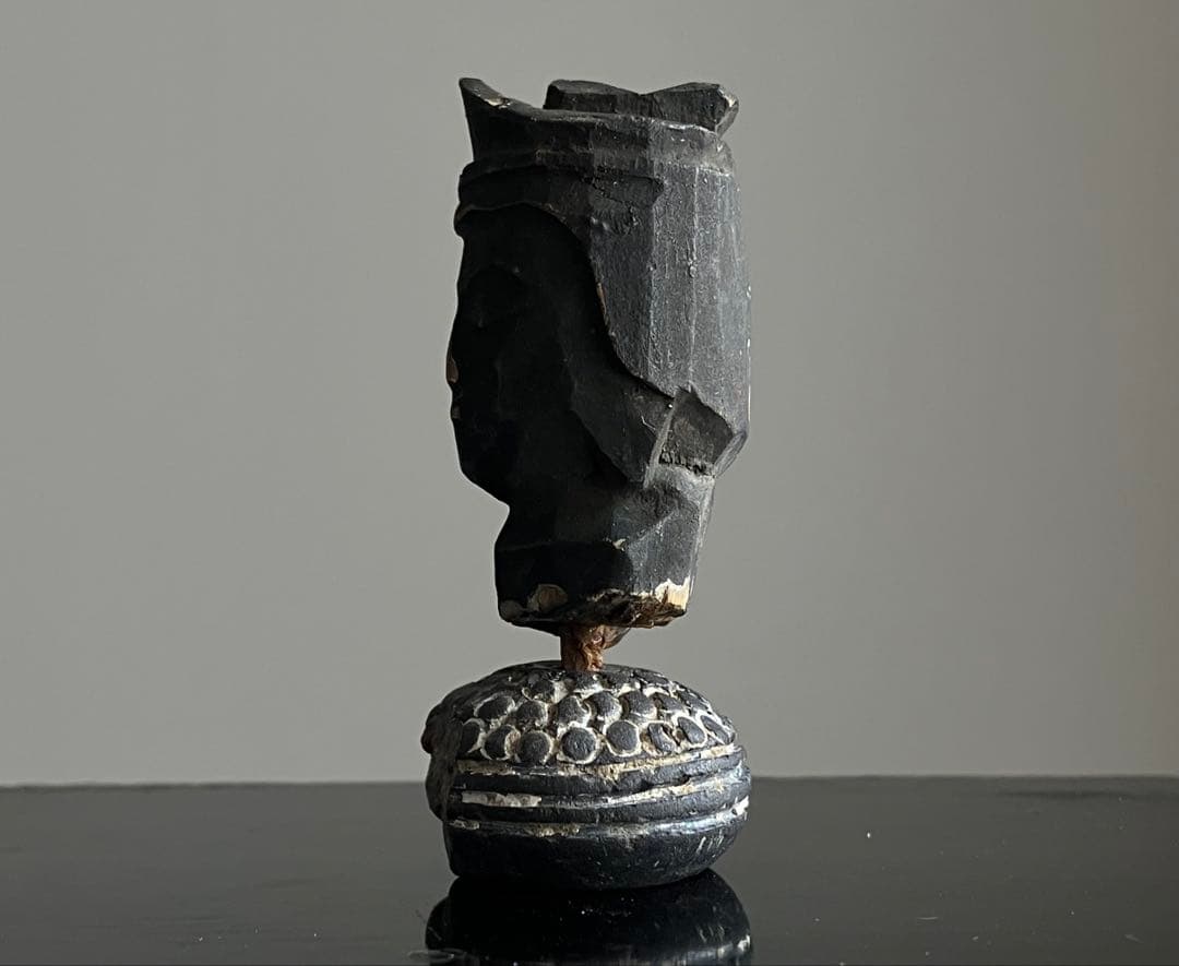 【祈りの木彫仏頭 室町後期〜江戸初期頃 約4.5㎝】残欠古美術骨董歴史資料お守り