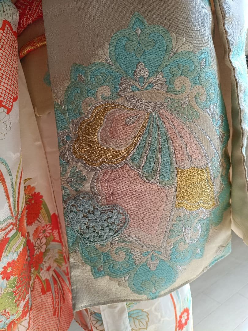 専用です☆アンティーク白に鹿の子模様の着物と白系だらり帯セット